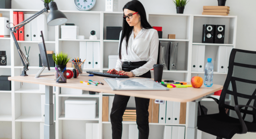 woman at standing desk